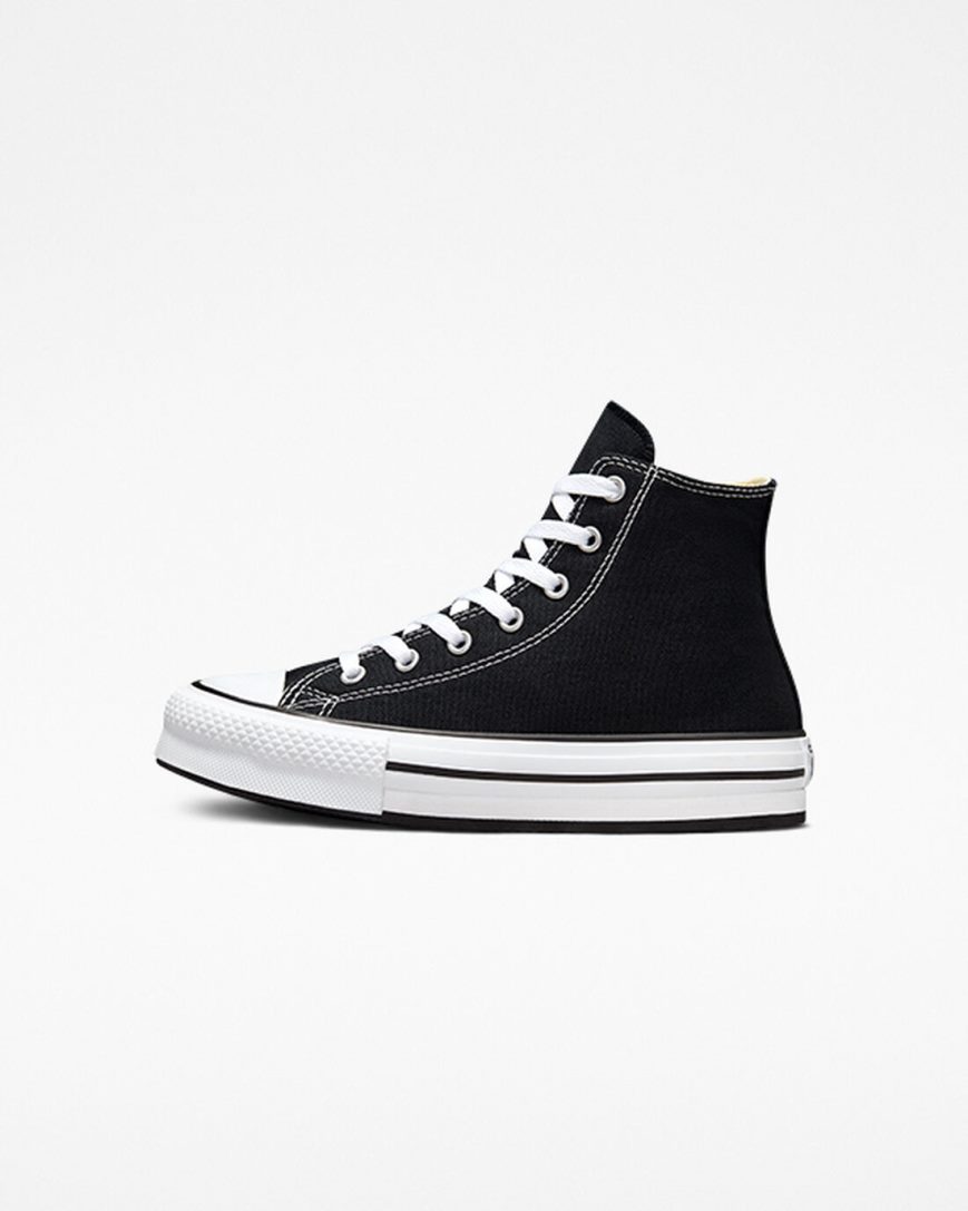 Topanky Na Platforme Converse Chuck Taylor All Star Lift Vysoke Dievcenske Čierne Biele Čierne | SK DFQHB5